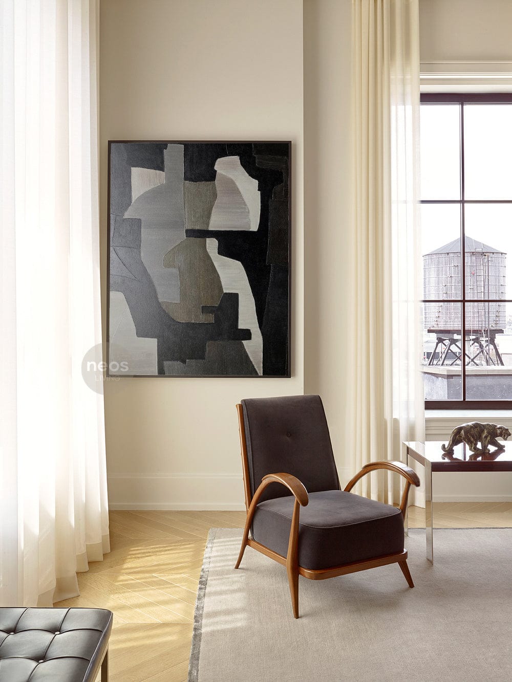 Abstrakte Wandkunst ‚Wasserfall‘ In Schwarz-Weiß | 50,8 X 101,6 Cm | Leinwand Mit Holzrahmen | Moderne Deko Für Wohnzimmer & Büro
